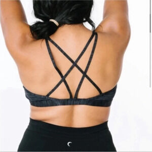 ZYIA Active Luxe Strappy Padded Sports Bra Charcoal/Black Space Dye Size XL